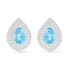 Pear-Shaped Swiss Blue Topaz and White Lab-Created Sapphire Double Frame Stud Earrings in Sterling Silver