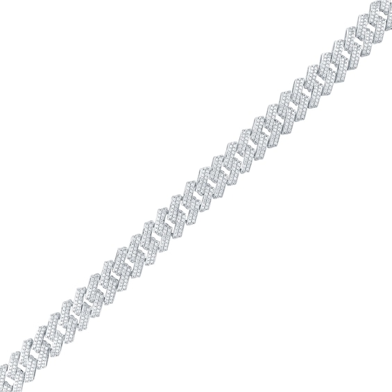 3.99 CT. T.W. Diamond Double Row Curb Chain Bracelet in Hollow 10K White Gold - 8.5”