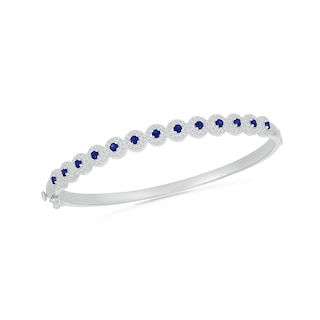 Blue and White Lab-Created Sapphire Frame Bangle in Sterling Silver