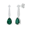 Thumbnail Image 0 of Pear-Shaped Lab-Created Emerald and White Lab-Created Sapphire Drop Earrings in Sterling Silver