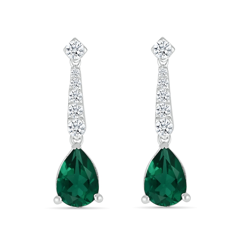 Pear-Shaped Lab-Created Emerald and White Lab-Created Sapphire Drop Earrings in Sterling Silver