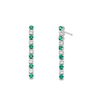 Emerald and 0.30 CT. T.W. Diamond Alternating Linear Drop Earrings in 10K White Gold