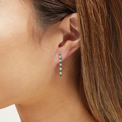 Emerald and 0.30 CT. T.W. Diamond Alternating Linear Drop Earrings in 10K White Gold