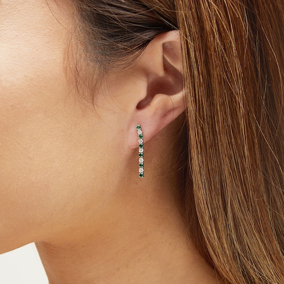 Emerald and 0.30 CT. T.W. Diamond Alternating Linear Drop Earrings in 10K White Gold