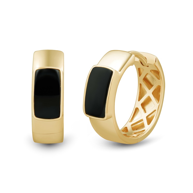 Rectangle Onyx Solitaire Hoop Earrings in 10K Gold