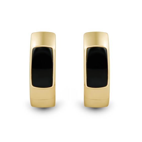 Rectangle Onyx Solitaire Hoop Earrings in 10K Gold