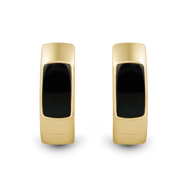 Rectangle Onyx Solitaire Hoop Earrings in 10K Gold