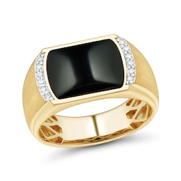 Sideways Cushion-Shaped Onyx and 0.085 CT. T.W. Diamond Ring in 10K Gold