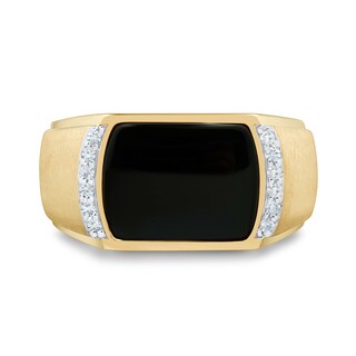 Sideways Cushion-Shaped Onyx and 0.085 CT. T.W. Diamond Ring in 10K Gold