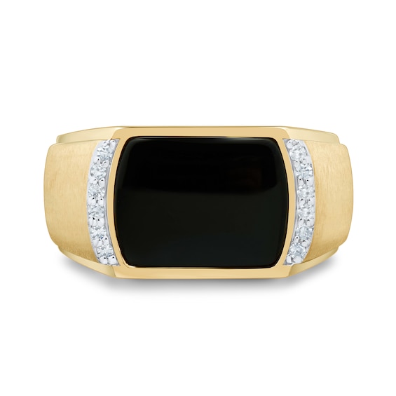 Sideways Cushion-Shaped Onyx and 0.085 CT. T.W. Diamond Ring in 10K Gold