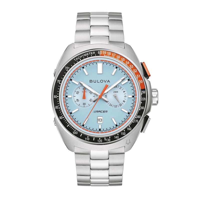 Men’s Bulova Racer Chronograph Watch with Light Blue Dial (Model: 98B432)