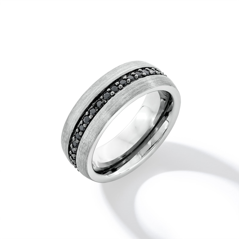 Main Image 1 of 8.0mm Black Sapphire Inlay Brushed Comfort-Fit Wedding Band in Tungsten - Size 10