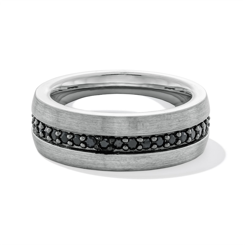 Main Image 2 of 8.0mm Black Sapphire Inlay Brushed Comfort-Fit Wedding Band in Tungsten - Size 10