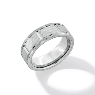 8.0mm Textured Brick Pattern Comfort-Fit Wedding Band in Tungsten - Size 10