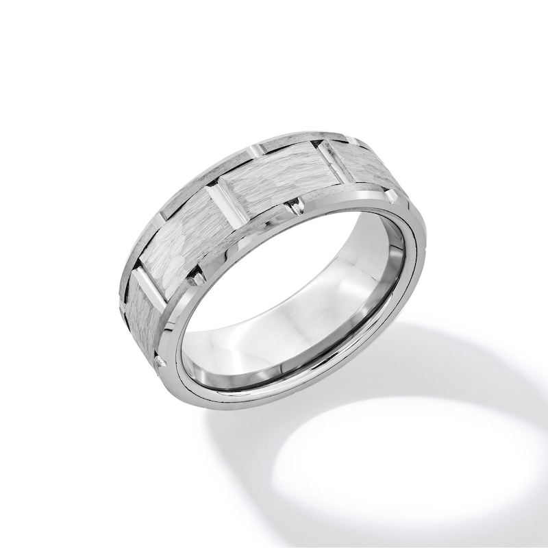 Main Image 1 of 8.0mm Textured Brick Pattern Comfort-Fit Wedding Band in Tungsten - Size 10