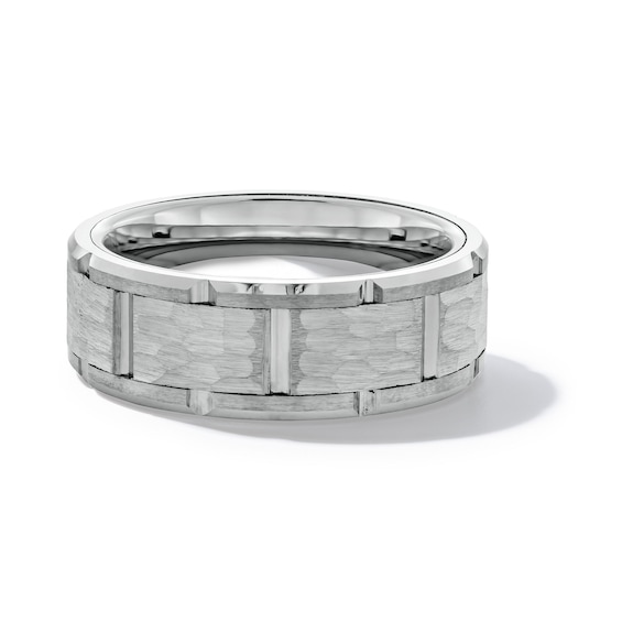 8.0mm Textured Brick Pattern Comfort-Fit Wedding Band in Tungsten - Size 10