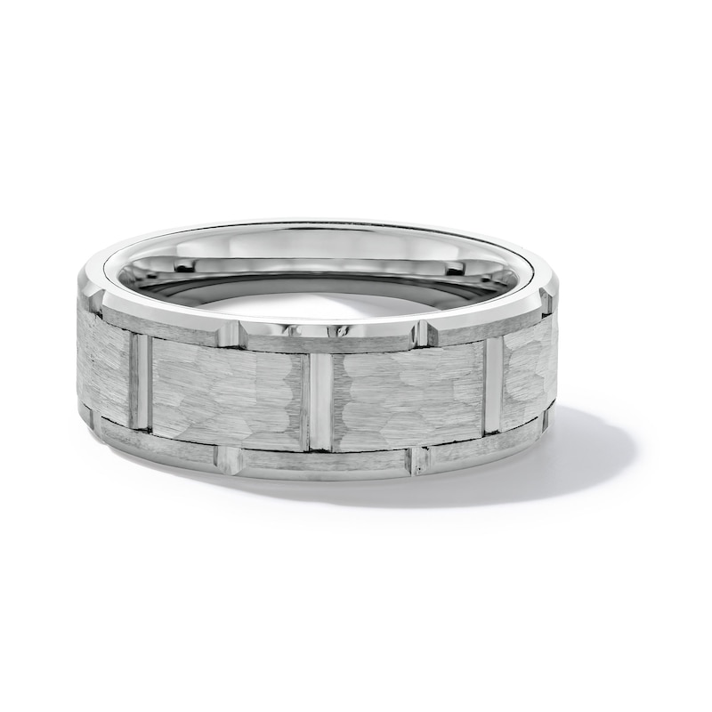 Main Image 2 of 8.0mm Textured Brick Pattern Comfort-Fit Wedding Band in Tungsten - Size 10