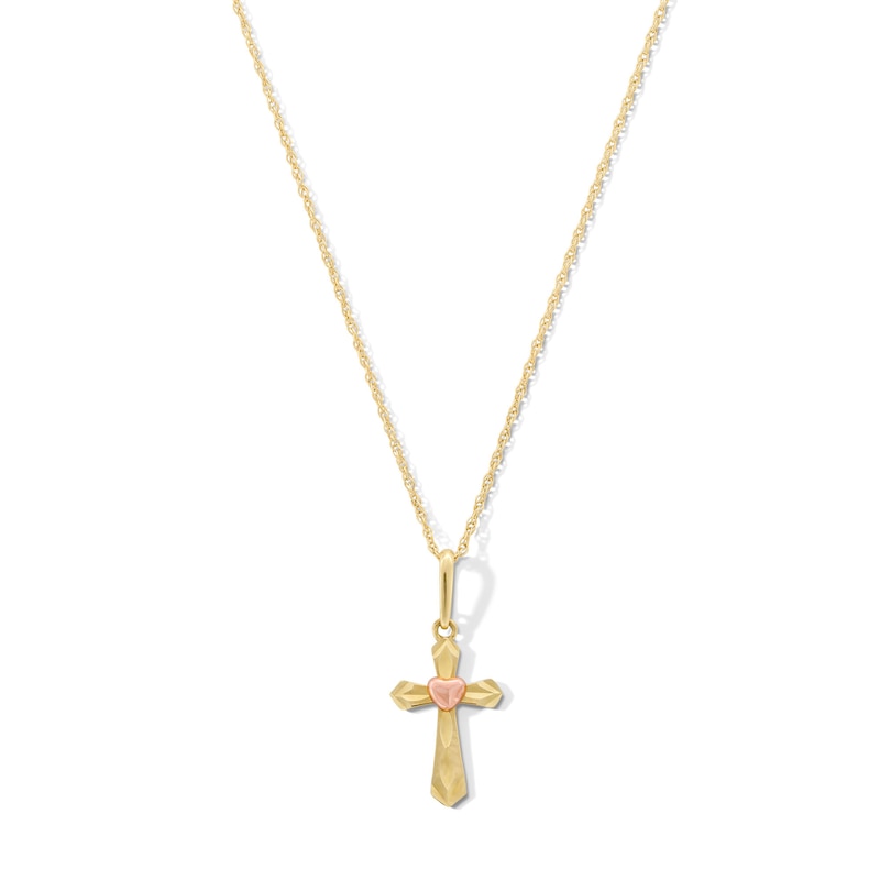 Main Image 1 of Child’s Flared Cross Pendant in 10K Two-Tone Gold - 15”