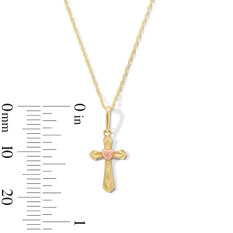 Child’s Flared Cross Pendant in 10K Two-Tone Gold - 15”