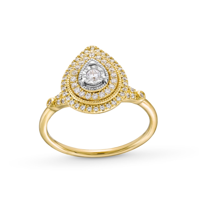 Main Image 1 of 0.25 CT. T.W. Diamond Pear-Shaped Double Frame Collar Vintage-Style Engagement Ring in 10K Gold