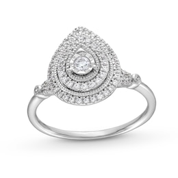 0.25 CT. T.W. Diamond Pear-Shaped Double Frame Collar Vintage-Style Engagement Ring in 10K White Gold