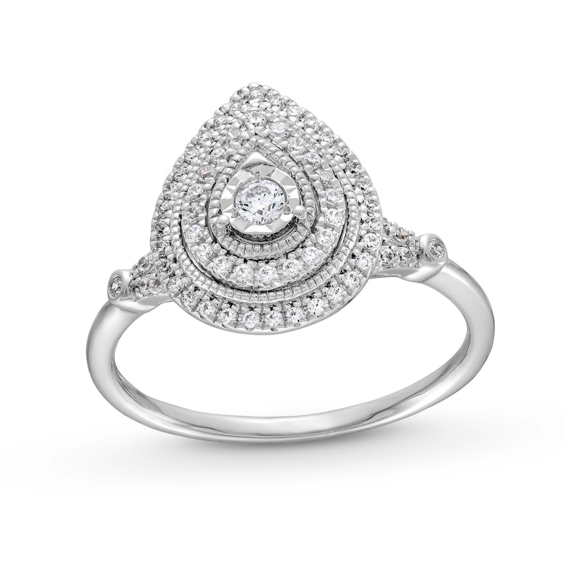 Main Image 1 of 0.25 CT. T.W. Diamond Pear-Shaped Double Frame Collar Vintage-Style Engagement Ring in 10K White Gold