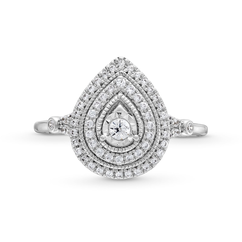 Main Image 4 of 0.25 CT. T.W. Diamond Pear-Shaped Double Frame Collar Vintage-Style Engagement Ring in 10K White Gold