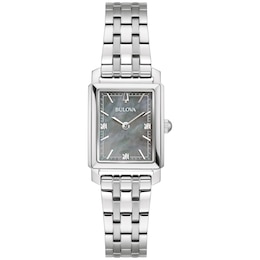 Ladies' Bulova Sutton Diamond Accent Watch with Rectangular Grey Mother-of-Pearl Dial (Model: 96P252)