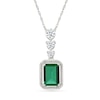 Thumbnail Image 1 of Emerald-Cut Lab-Created Emerald and White Lab-Created Sapphire Vintage-Style Drop Pendant in Sterling Silver