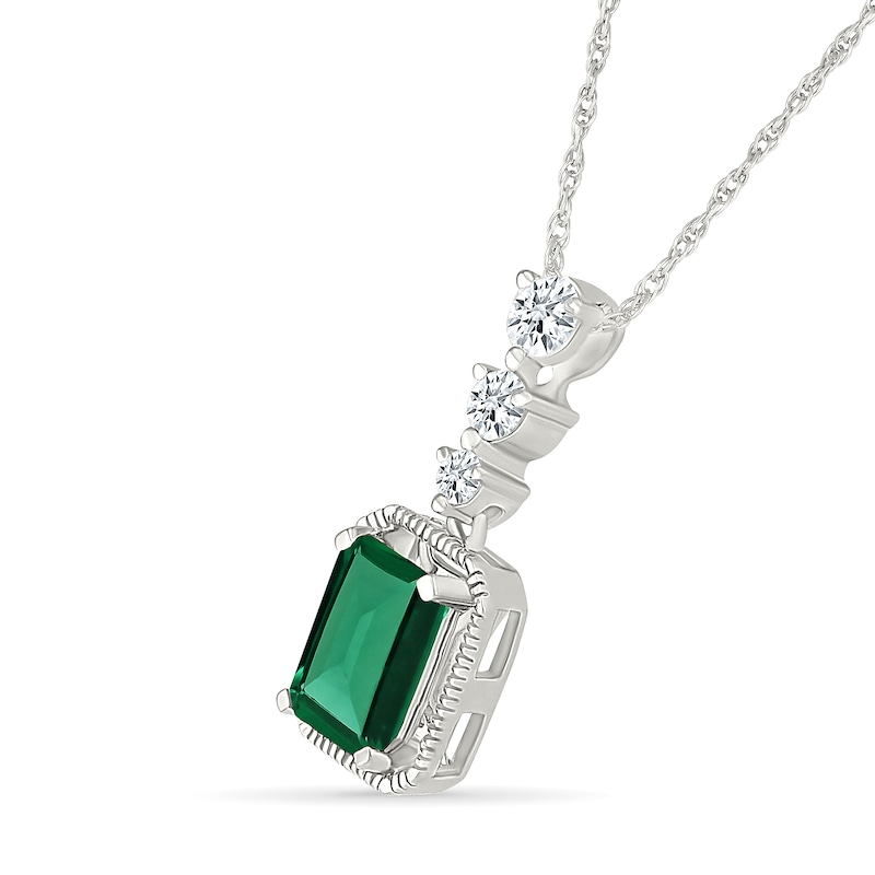 Main Image 2 of Emerald-Cut Lab-Created Emerald and White Lab-Created Sapphire Vintage-Style Drop Pendant in Sterling Silver