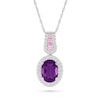 Thumbnail Image 1 of Oval Amethyst with Pink and White Lab-Created Sapphire Loop Drop Pendant in Sterling Silver