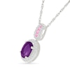 Thumbnail Image 2 of Oval Amethyst with Pink and White Lab-Created Sapphire Loop Drop Pendant in Sterling Silver