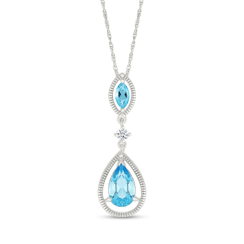 Main Image 1 of Marquise and Pear-Shaped Swiss Blue Topaz with White Lab-Created Sapphire Vintage-Style Drop Pendant in Sterling Silver