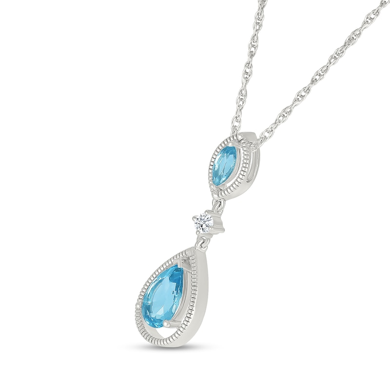 Main Image 2 of Marquise and Pear-Shaped Swiss Blue Topaz with White Lab-Created Sapphire Vintage-Style Drop Pendant in Sterling Silver