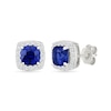 Thumbnail Image 1 of 5.0mm Cushion-Cut Blue and White Lab-Created Sapphire Frame Stud Earrings in Sterling Silver