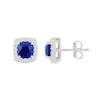 Thumbnail Image 2 of 5.0mm Cushion-Cut Blue and White Lab-Created Sapphire Frame Stud Earrings in Sterling Silver