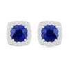 5.0mm Cushion-Cut Blue and White Lab-Created Sapphire Frame Stud Earrings in Sterling Silver