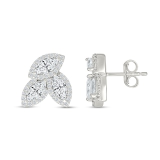 Marquise and Round White Lab-Created Sapphire Frame Trio Cluster Stud Earrings in Sterling Silver