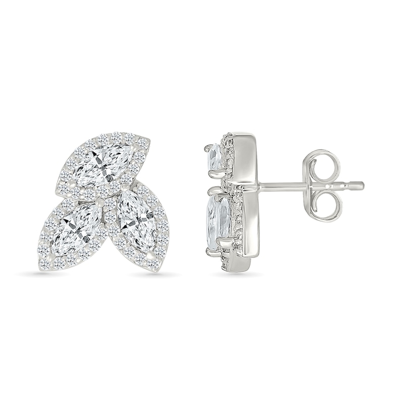 Marquise and Round White Lab-Created Sapphire Frame Trio Cluster Stud Earrings in Sterling Silver