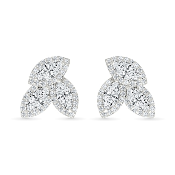 Marquise and Round White Lab-Created Sapphire Frame Trio Cluster Stud Earrings in Sterling Silver