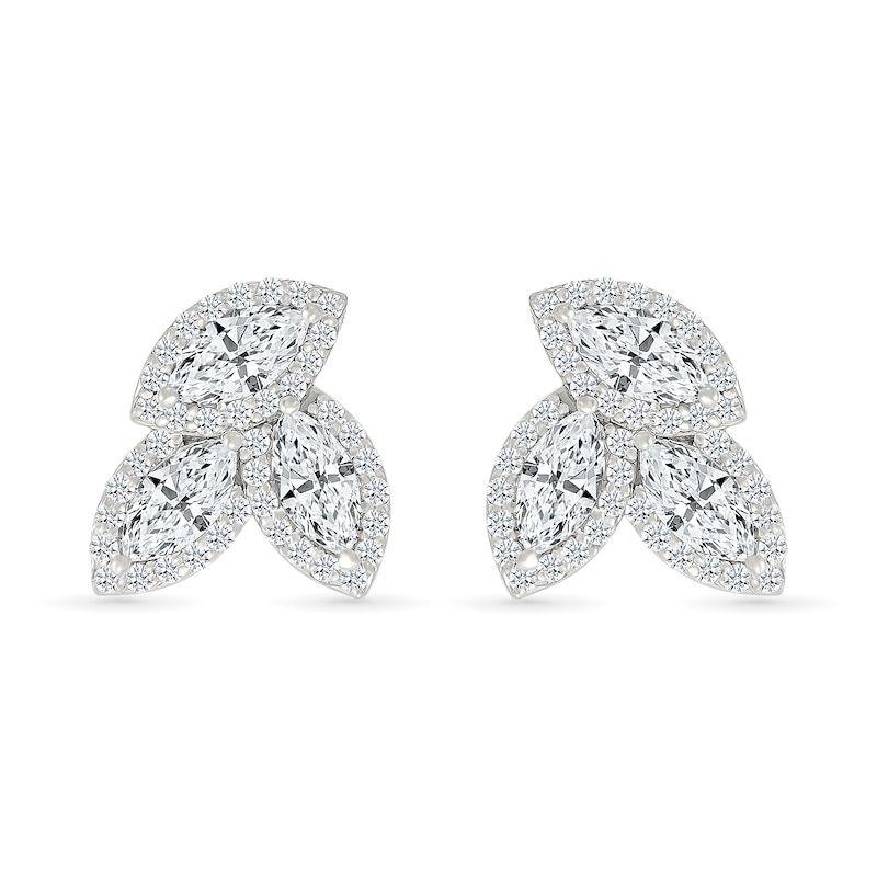 Marquise and Round White Lab-Created Sapphire Frame Trio Cluster Stud Earrings in Sterling Silver