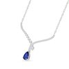 Thumbnail Image 2 of Pear-Shaped Blue and White Lab-Created Sapphire Crossover &quot;V&quot; Necklace in Sterling Silver