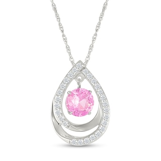 6.0mm Pink and White Lab-Created Sapphire Dangle Double Teardrop Pendant in Sterling Silver