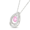 6.0mm Pink and White Lab-Created Sapphire Dangle Double Teardrop Pendant in Sterling Silver