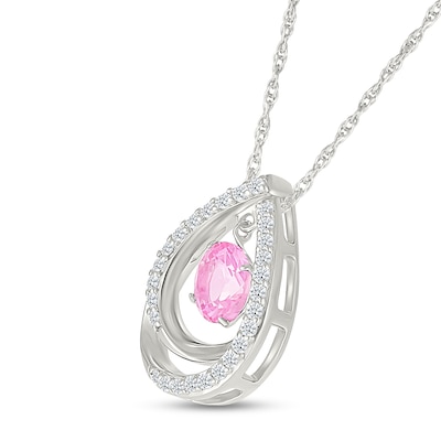 6.0mm Pink and White Lab-Created Sapphire Dangle Double Teardrop Pendant in Sterling Silver