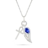 Thumbnail Image 1 of Pear-Shaped Blue and White Lab-Created Sapphire Ankh Cross and Angel Wing Double Charm Pendant in Sterling Silver