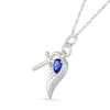 Thumbnail Image 2 of Pear-Shaped Blue and White Lab-Created Sapphire Ankh Cross and Angel Wing Double Charm Pendant in Sterling Silver