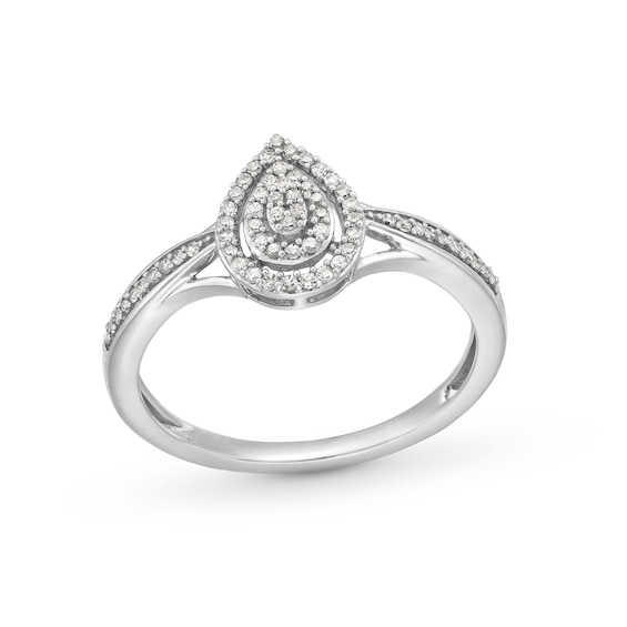 0.15 CT. T.W. Pear-Shaped Multi-Diamond Double Frame Split Shank Promise Ring in 10K White Gold