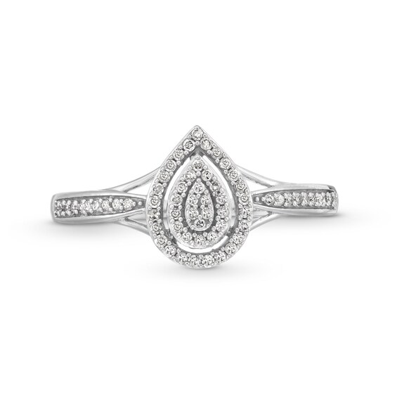 0.15 CT. T.W. Pear-Shaped Multi-Diamond Double Frame Split Shank Promise Ring in 10K White Gold