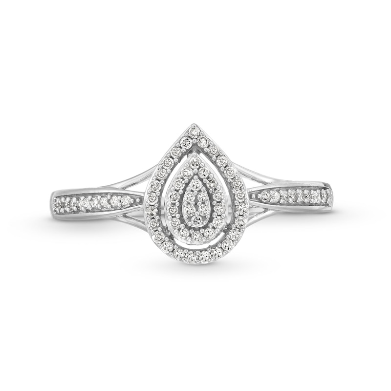 Main Image 3 of 0.15 CT. T.W. Pear-Shaped Multi-Diamond Double Frame Split Shank Promise Ring in 10K White Gold